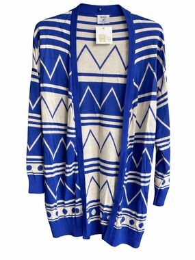 Mad Style Blue & White Anorak Cardigan OSFM Zigzag Striped Open Front